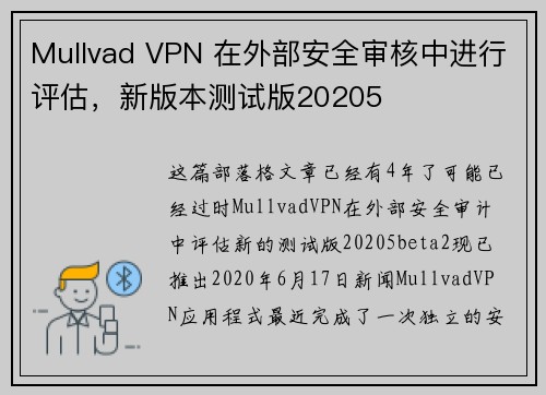 Mullvad VPN 在外部安全审核中进行评估，新版本测试版20205